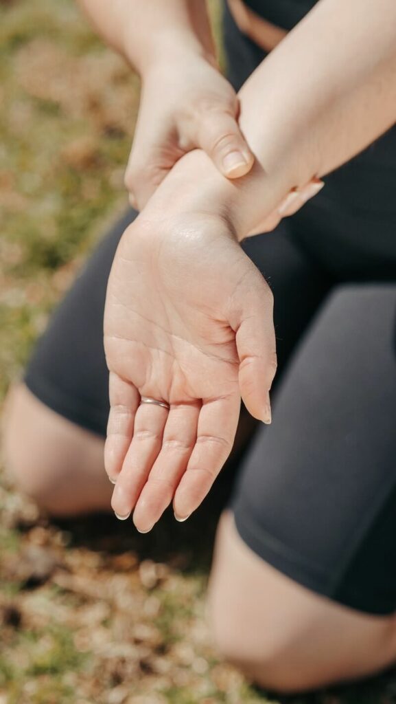 close up of injured wrist of an athlete