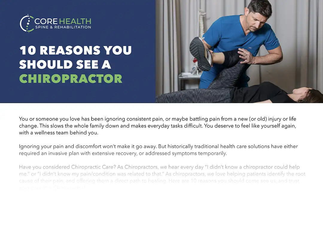 An infographic with the heading "10 Reasons You Should See A Chiropractor"
